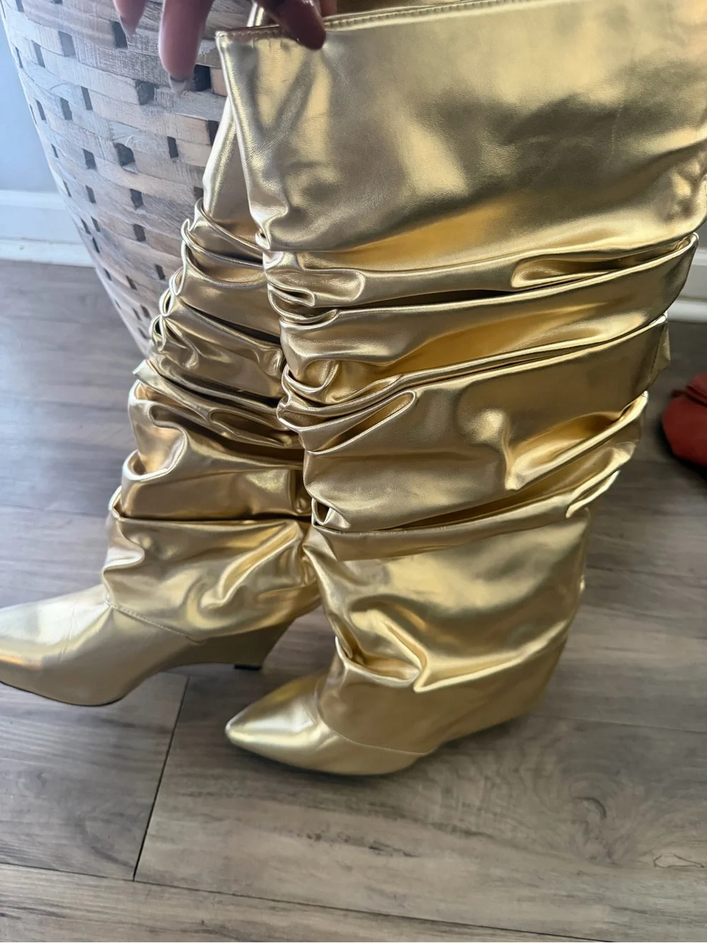 Metallic Gold Slouch Knee-High Women's Boots
